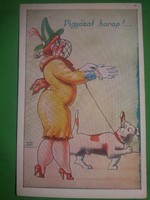 Antik 1920-30. Kaszás Jámbor humoros képeslap :Vigyázat harap ! képek szerint Barasits