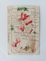 Old embossed art nouveau postcard cyclamen clover