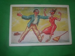 Antik 1920-30. Kaszás Jámbor humoros képeslap :Pletykázni tilos ! képek szerint Barasits