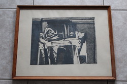 György Kádár black and white etching - 