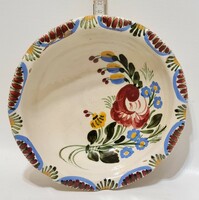 Hódmezővásárhely, colorful flower pattern, white glazed folk ceramic wall plate (2983)