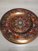 Indian copper scratch, richly detailed tray/wall plate. 35 cm in diameter