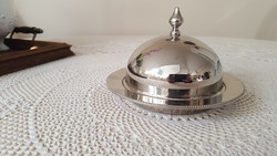 English silver-plated butter holder with crystal glass insert, caviar holder