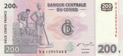 Kongó 200 francs, 2007, UNC bankjegy