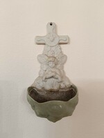 Antique holy water holder 20th century biscuit porcelain Christian guardian angel angel 732 8473