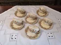 Beautiful Zsolnay hand-painted, rare 6 teacups with coasters