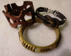 3 pcs / bracelet. (2 pieces of leather, 1 piece of copper - with bone inlay)