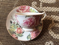 Pink porcelain cup with coaster