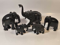 Solid wooden elephant herd 5 elephants