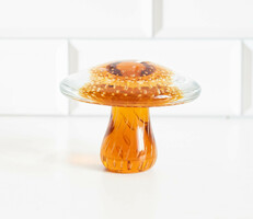 Mid-century modern design mushroom figurine - Murano-style decorative glass with directed bubbles, amber