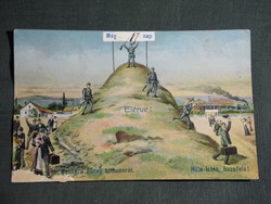 Képeslap, Postcard, leszerelő katona,honvéd,huszár levél, grafikai rajzos, 1913
