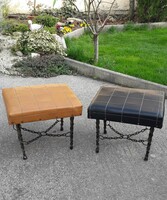 2 Pieces of retro leather or synthetic leather seat leg support with metal legs