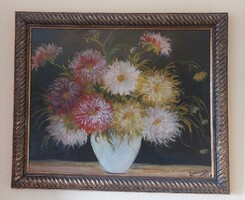 Ismeretlen festő a 20. század elején: Dáliák virágcsendélet