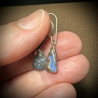 Old special labradorite earrings, metal dangling earrings, the jewelry is from the 1970s