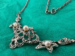 Vintage marcasite true pearl necklaces