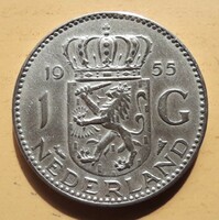 Netherlands 1 guilder 1955. Ag silver
