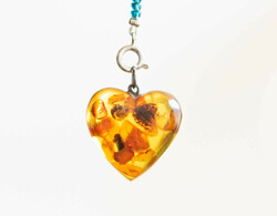 Amber / vinyl pendant - heart-shaped necklace ornament - retro jewelry