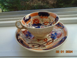 19.Sz welsh gaudy English hand painted spectacular antique gold and Imari floral tea cup with coaster
