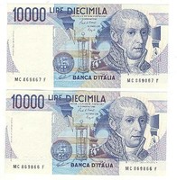 2 X 10000 lira lire 1984 signo ciampi and speziali Italy unc. Serial number tracker