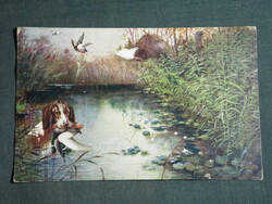Képeslap, Postcard, artist,Jagdhund,hunting dog, Jäger, vadászat ,vadász, 1916