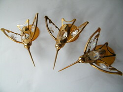 Vintage mascot swarovski crystal gilded bird figurines 3 pcs