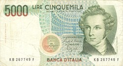 5000 Lira lire 1985 Italy 3.