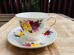 Vintage red and yellow rose pattern Bone China Queen Anne English tea cup with saucer