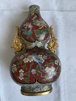 Antique Chinese fire enamel, compartment enamel kobak vase with fire bird ears.