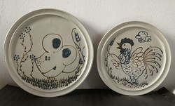 Ceramic wall plate for children's room - hand-painted mouse and rooster pattern - 2 together or separately