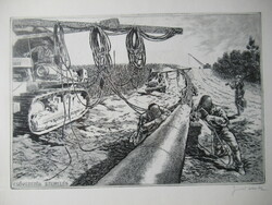 Pipeline installation, social real etching - Károly Jurida (1935-2009)?