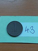 Netherlands 1 cent 1957 bronze, Queen Juliana 43