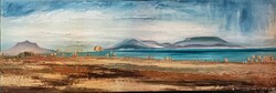 Krisztián Szalai,: Balatongyörök/lookout point. 30X90cm modern Balaton oil painting, by an artist!
