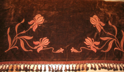 Pair of antique Art Nouveau hand-embroidered velvet draperies