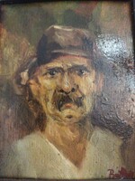 Oil painting on wooden board. Portrait.