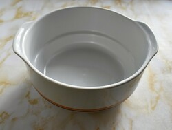 Retro Alföldi porcelán barna csíkos leveses, pörköltes tál, tányér