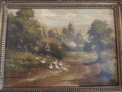Béla Barsi! Girl herding geese. Oil on canvas.