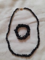 Black mineral necklace with gift bracelet