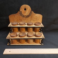 Antique wooden wall spice rack, 8 parts
