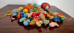 Old, multi-piece, hand-painted wooden Easter egg, wooden chick, wooden egg Easter