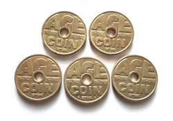 Belgium 5 cigarette machine chips, tokens