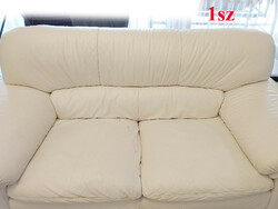 3 three-seater leather sofa with wooden inserts.