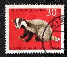 BB318p / Németország - Berlin 1968 Veszélyeztetett állatok bélyegsor 30 + 15 Pf. értéke pecsételt