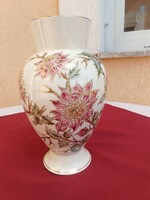 Zsolnay large size beautiful hand-painted, flower pattern, collared vase, 26 cm, rare shape,, flawless,,