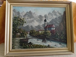 A. Dihlman olajtechnikával készült festménye - Hegyvidéki táj templommal   20.000 Ft