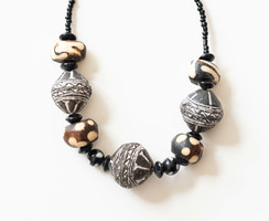 Vintage ethno necklace with ceramic bone and glass beads - bohemian ethno boho folk art