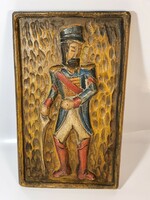 Wood-carved and painted wooden wall picture Hussar