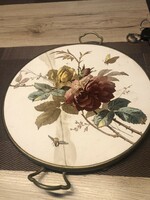 Faience metal-framed tray,coaster.