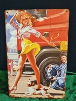 Autószerelős Csajos Vintage fém tábla ÚJ! (96)