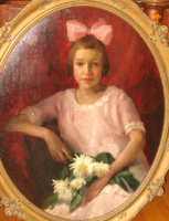 Guaranteed original pap emil /1884- 1955/ in an oval frame: little girl with flowers