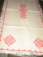 Beautiful cross stitched embroidered fringed tablecloth runner